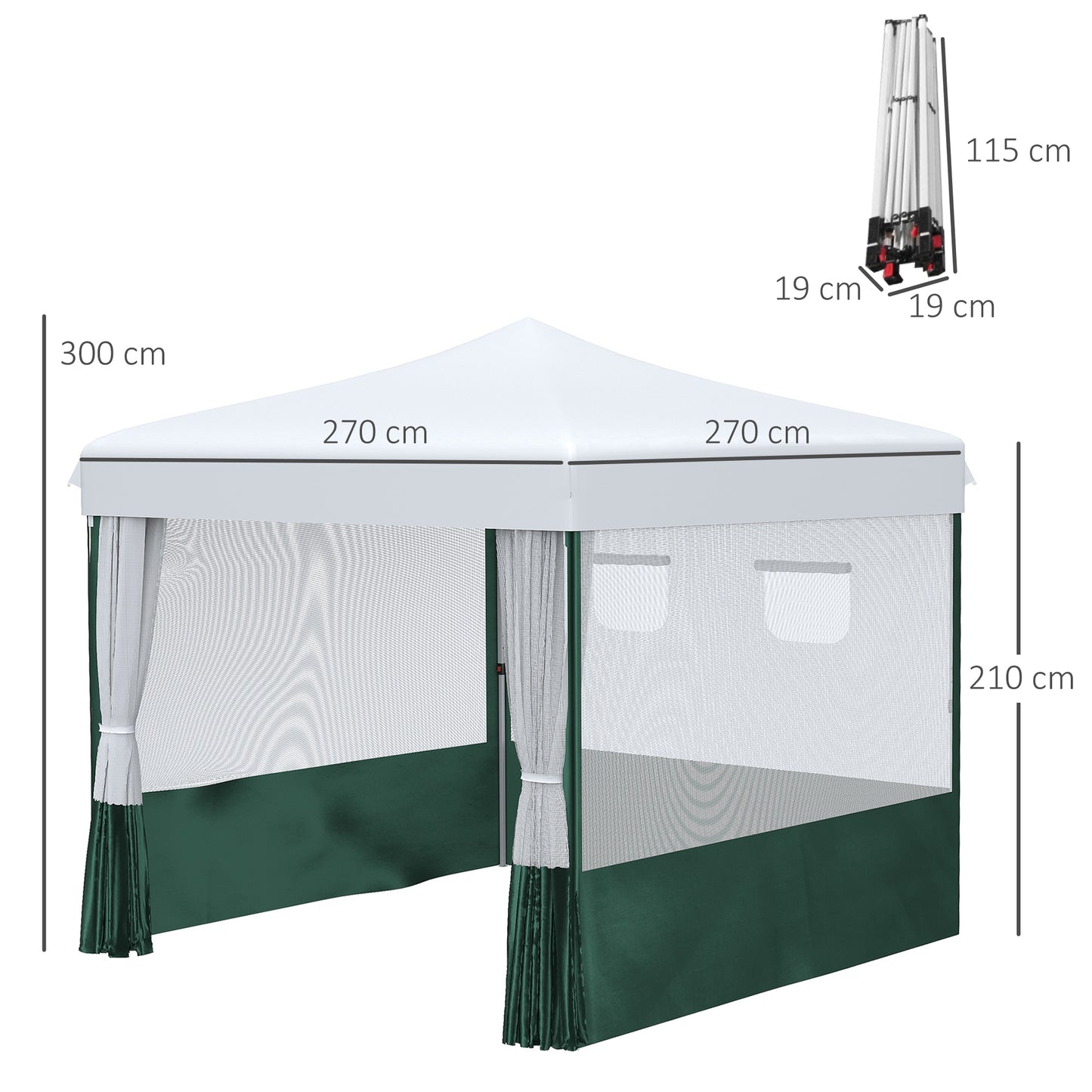 Outsunny Carpa Plegable 3x3 M Con Paredes Laterales Altura Ajustable Blanco_2