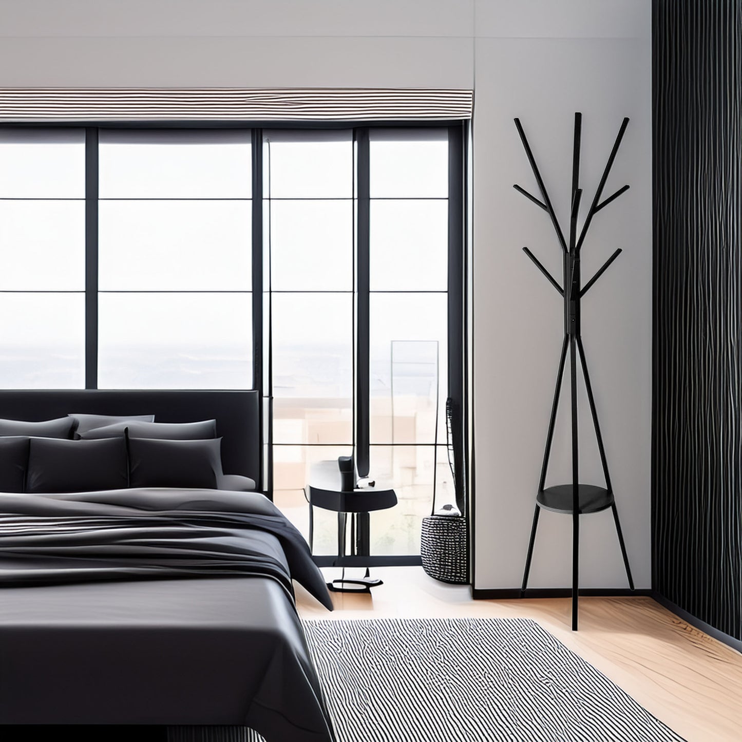 Perchero Madera Y Metal Mdf Negro H.180cm