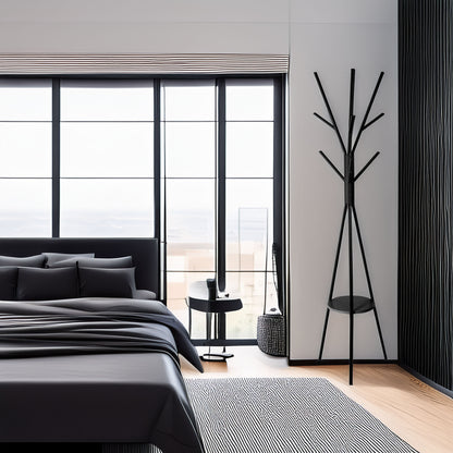 Perchero Madera Y Metal Mdf Negro H.180cm