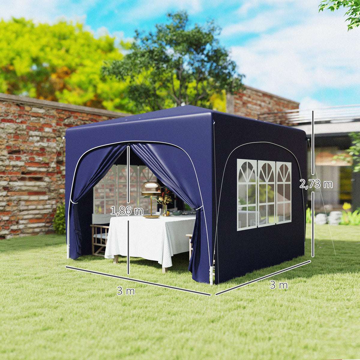 Outsunny Carpa Plegable Gazabo 3x3 M Con Paneles Laterales Upf50+ Azul Oscuro_2