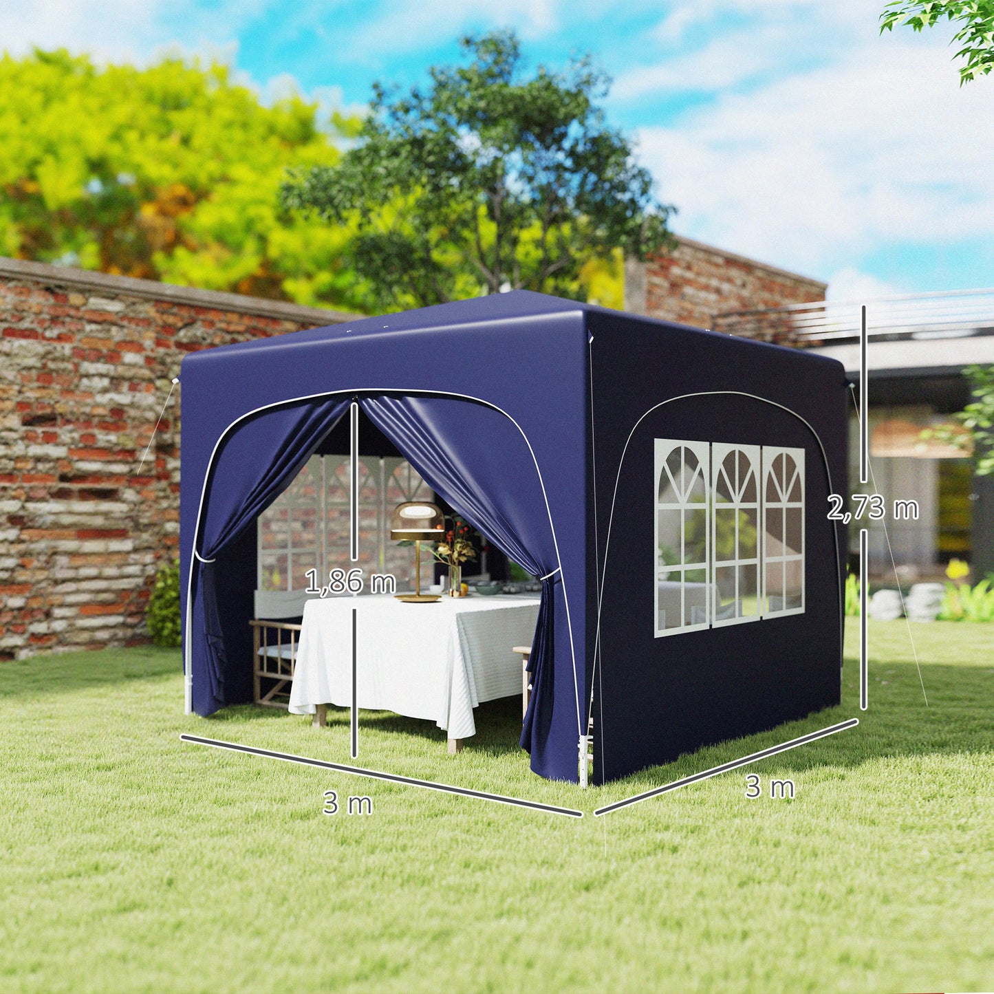 Outsunny Carpa Plegable Gazabo 3x3 M Con Paneles Laterales Upf50+ Azul Oscuro_2