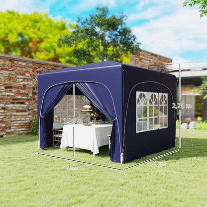 Outsunny Carpa Plegable Gazabo 3x3 M Con Paneles Laterales Upf50+ Azul Oscuro_2