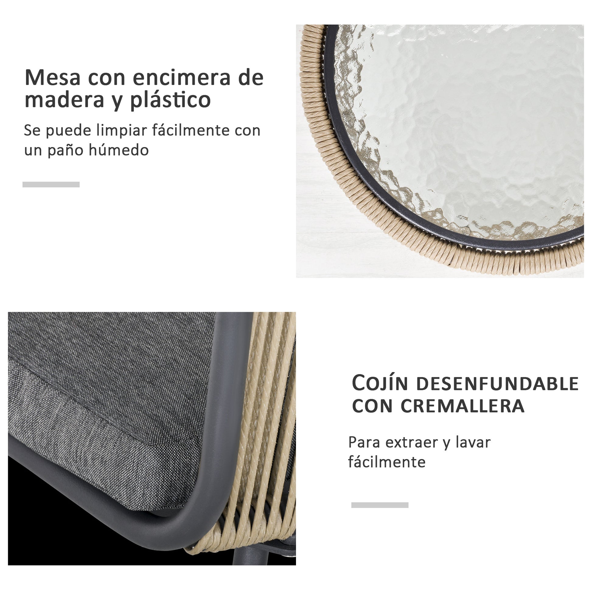 Outsunny Conjunto De Muebles De Ratán 1 Mesa Redonda Y 2 Sillas Con Cojines_5