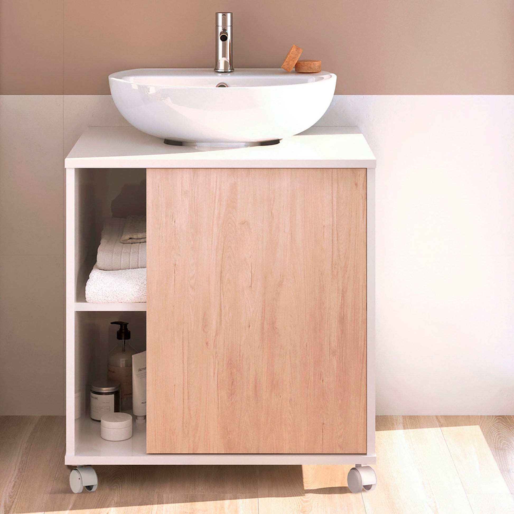 Mueble Baño Bajo Lavabo Pie Armario Auxiliar Para Lavabos Con /sin Pedestal 64x59x45 Almacenaje, Briebe, Esencia, Blanco_3