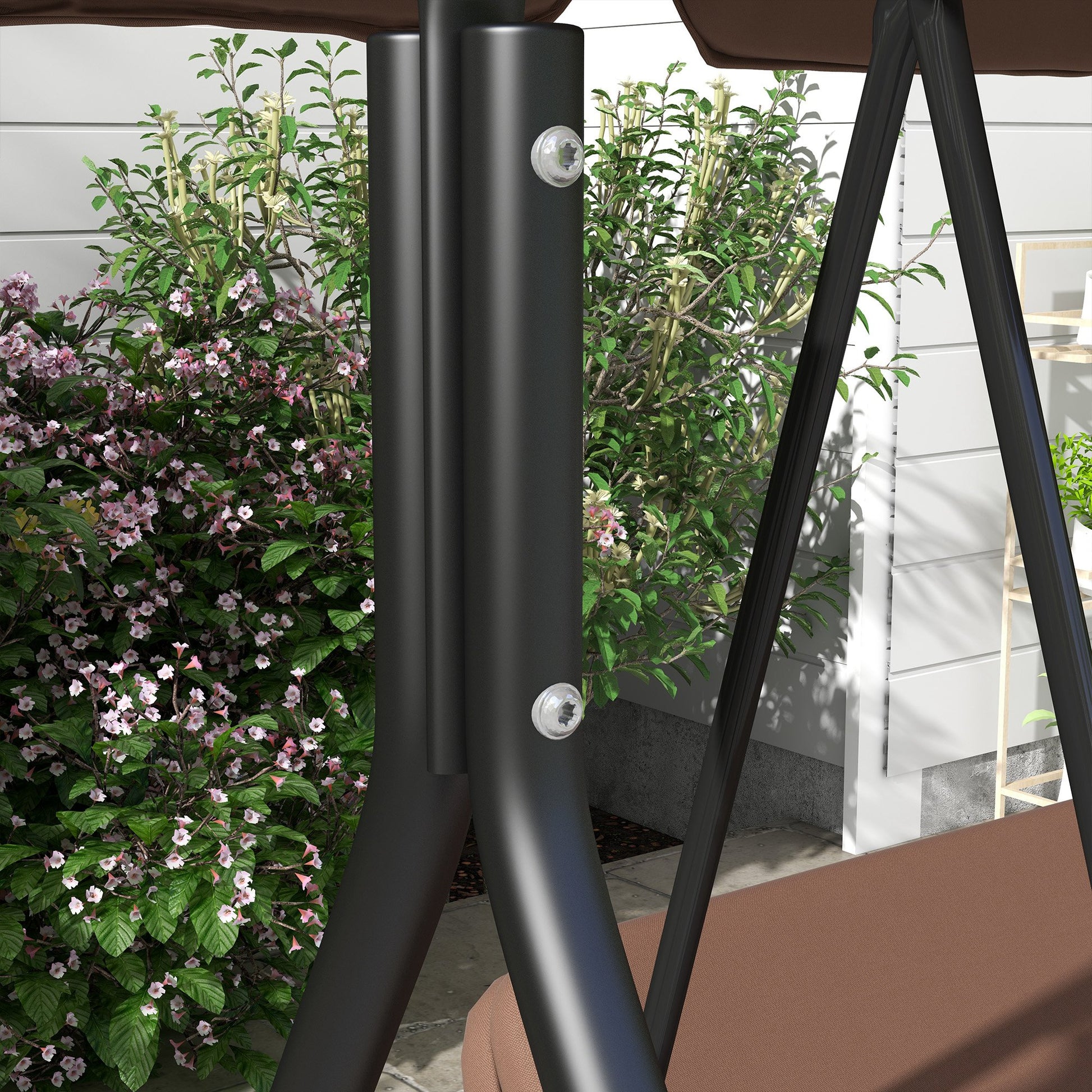 Outsunny Columpio De Jardín De 3 Plazas Con Techo Ajustable 172x110x153cm Marrón_4