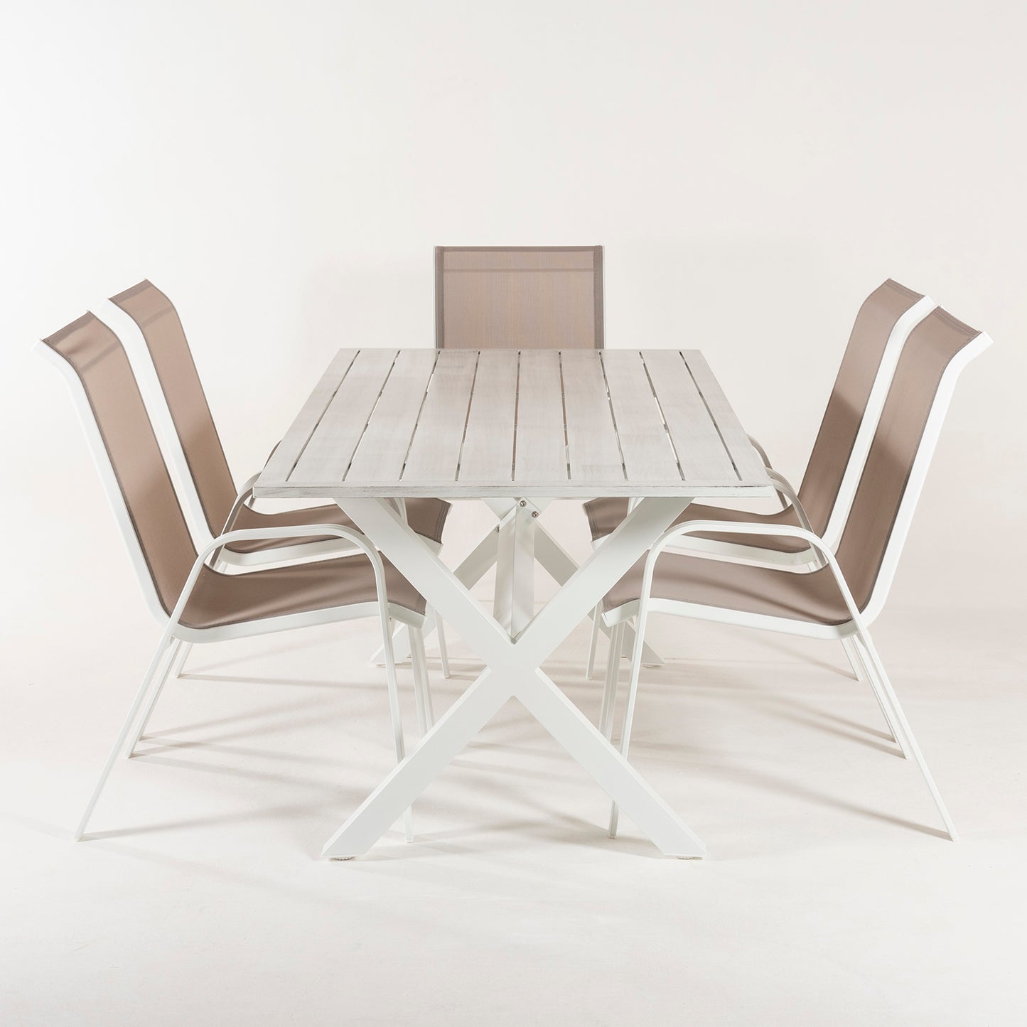 Conjunto Para Jardín Color Blanco, Mesa Grande De 190 Cm Y 6 Sillones Apilables, Aluminio Reforzado, 6 Plazas_3