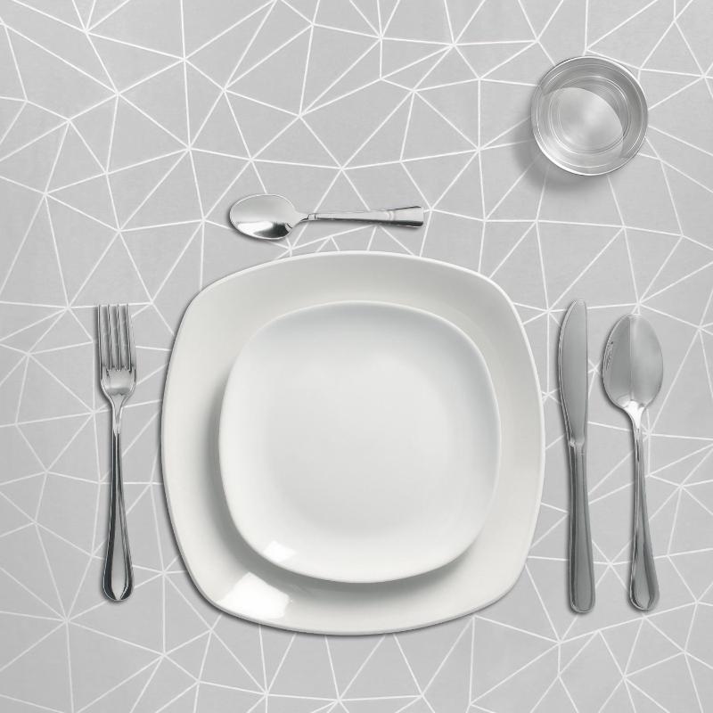 Mantel Hule Rectangular Geometrico Gris. Impermeable Antimanchas Pvc 140 Cm. X 20 Metros. Rollo Recortable. Interior Y Exterior