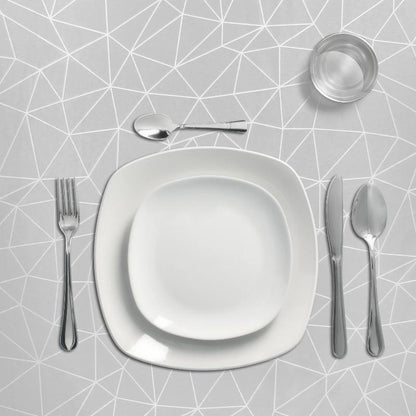 Mantel Hule Rectangular Geometrico Gris. Impermeable Antimanchas Pvc 140 Cm. X 20 Metros. Rollo Recortable. Interior Y Exterior