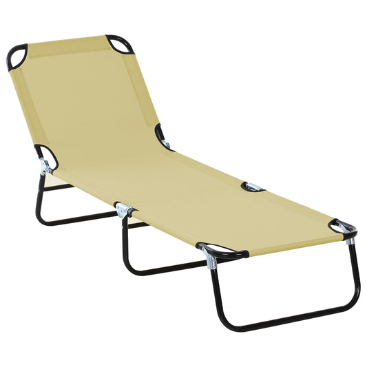 Outsunny Tumbona Plegable Reclinable Ajustable De 5 Posiciones 188x56x28cm Beige_0