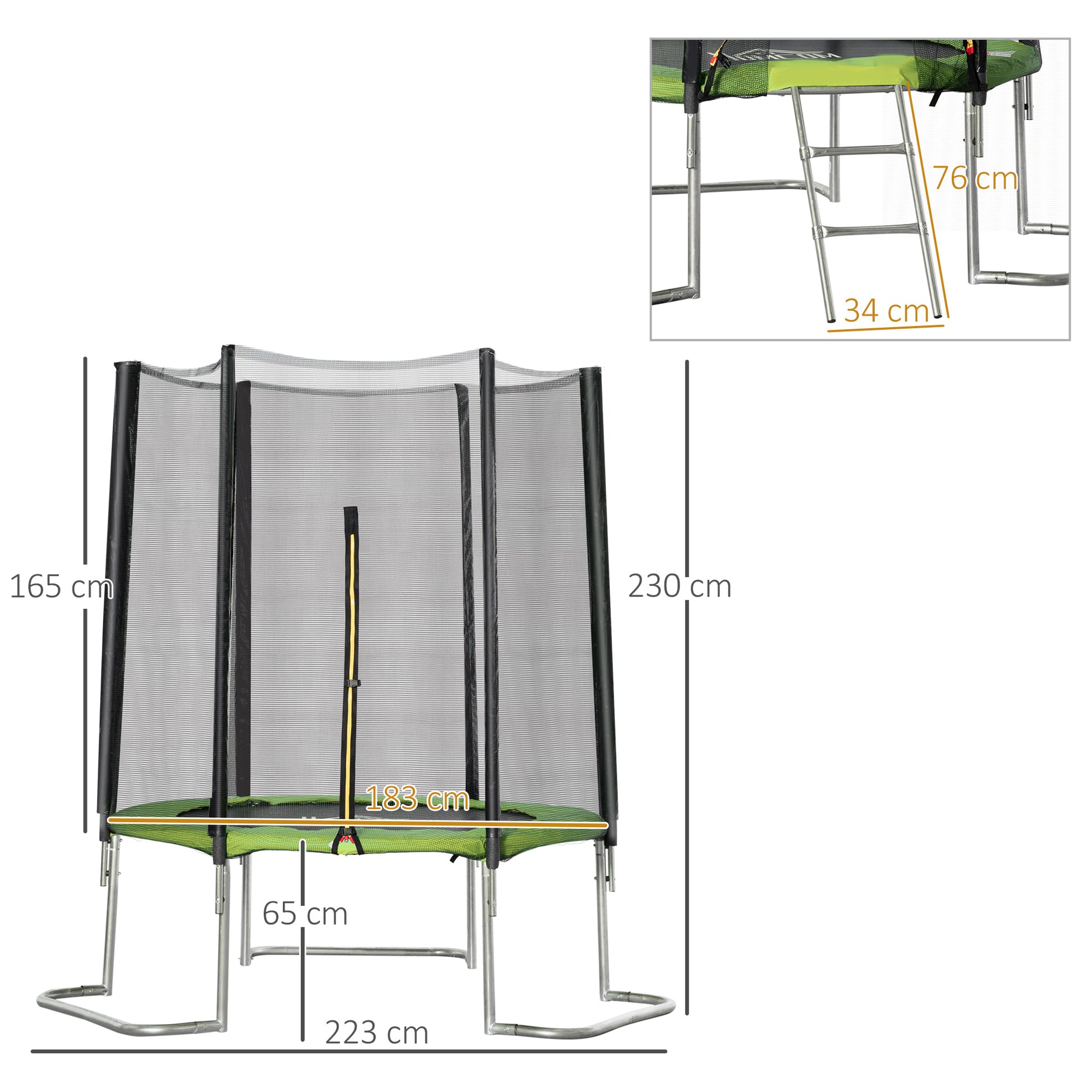 Homcom Cama Elástica Jardín Ø223 Cm Con Red De Seguridad Interior Exterior Verde_2
