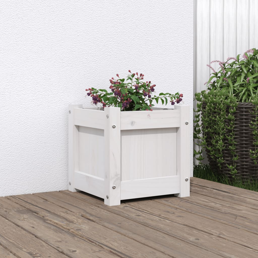 Jardinera De Madera Maciza De Pino Blanca 31x31x31 Cm_1