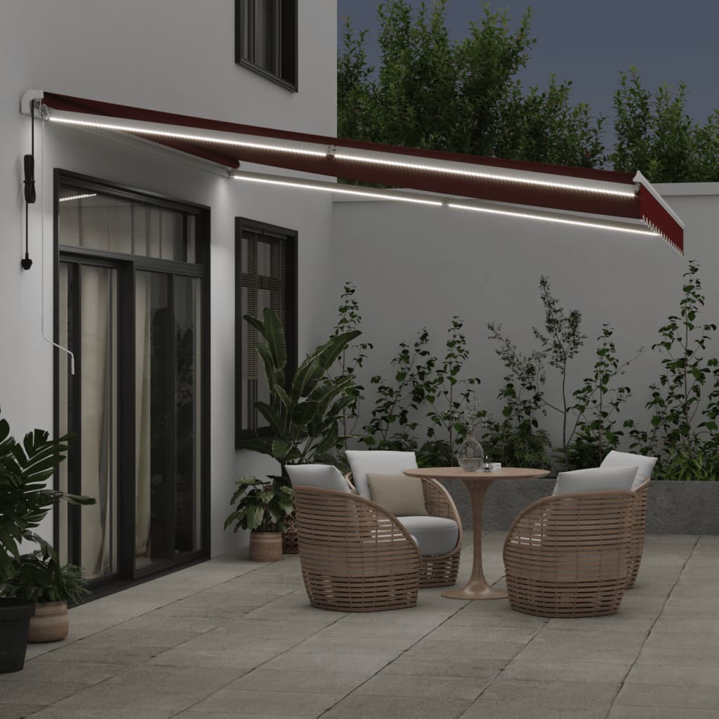 Toldo Retráctil Automático Con Luces Led Burdeos 400x350 Cm_2