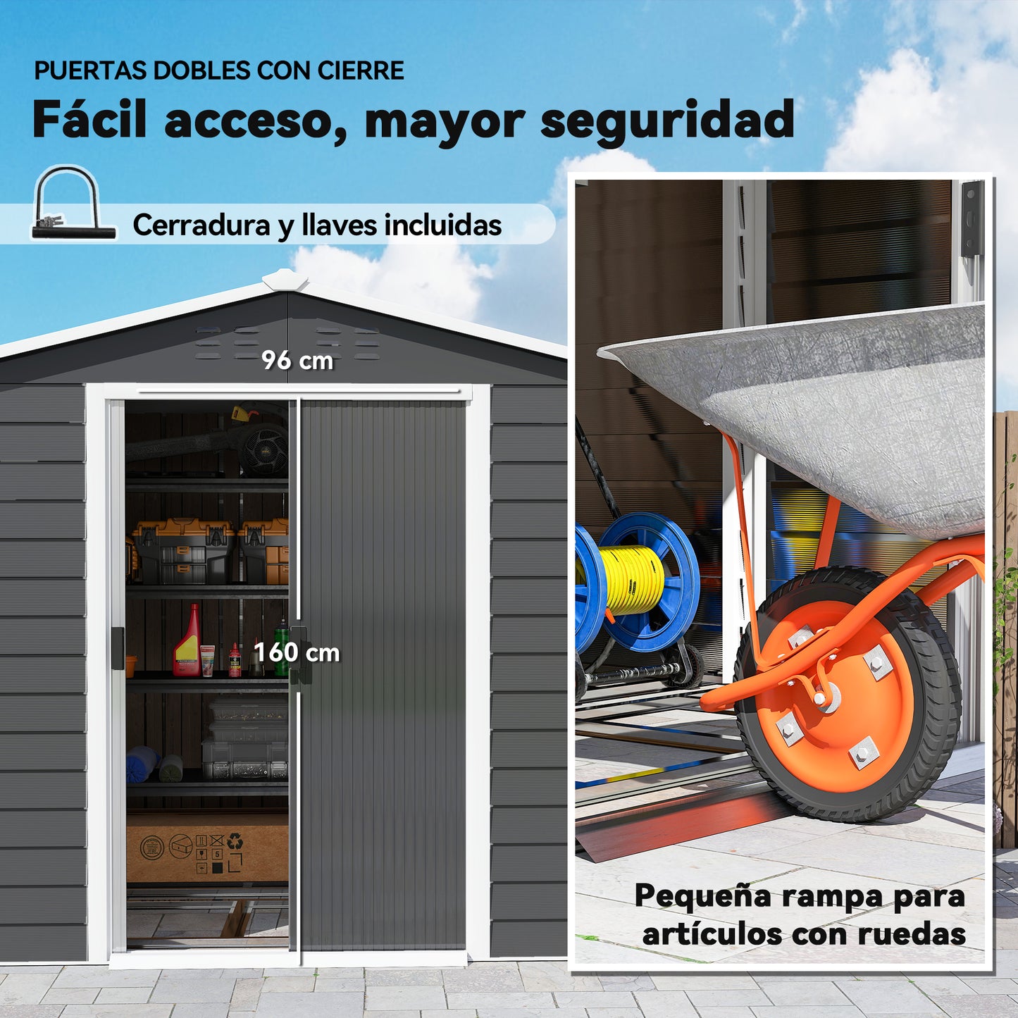 Outsunny Caseta De Jardín Exterior 4,4 M² 240x206x198 Cm Puerta Corredera Gris_5