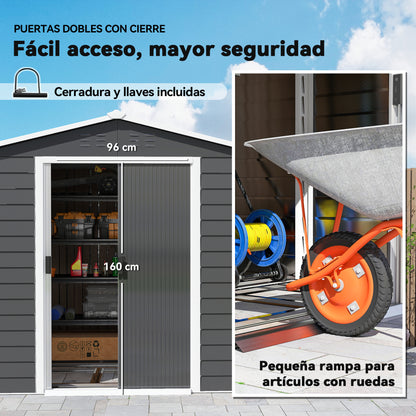 Outsunny Caseta De Jardín Exterior 4,4 M² 240x206x198 Cm Puerta Corredera Gris_5