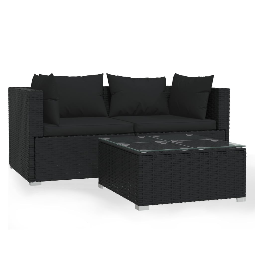 Vidaxl Set De Muebles De Jardín 3 Pzas Y Cojines Ratán Sintético Negro_0