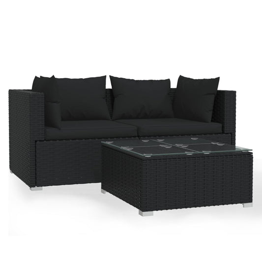 Vidaxl Set De Muebles De Jardín 3 Pzas Y Cojines Ratán Sintético Negro_0