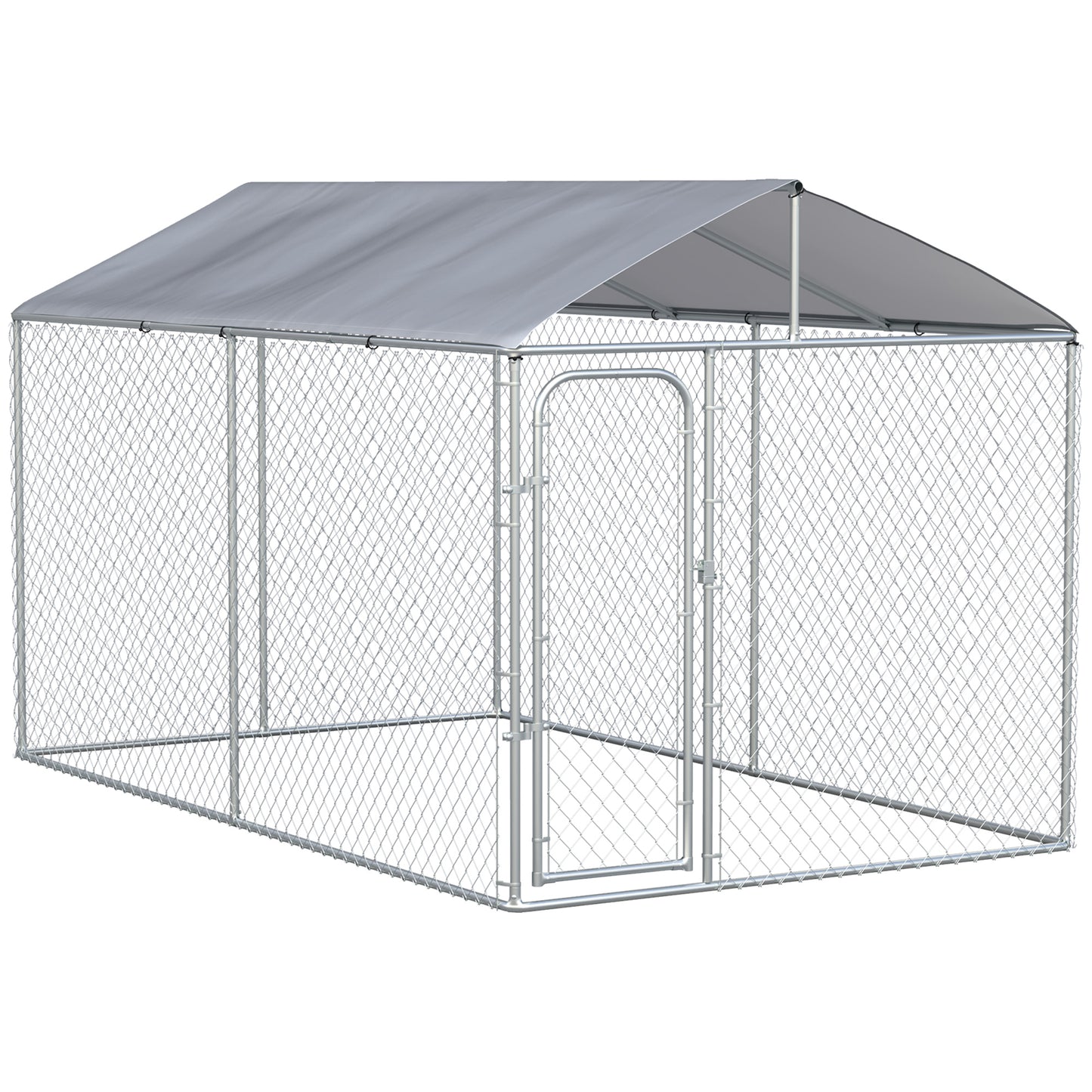 Pawhut Perrera Con Toldo Anti-uv Impermeable Con Puerta 4x2,3x2,3 M Plata_0