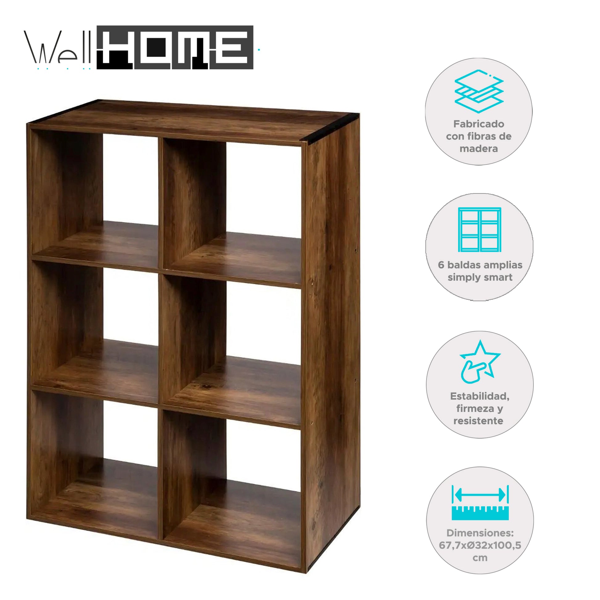 Wellhome Estantería Mix 6 Compartimentos Madera Industrial_1