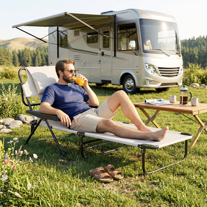 Outsunny Tumbona Plegable Con Orificio De Lectura 145x72x89 Cm Crema_3
