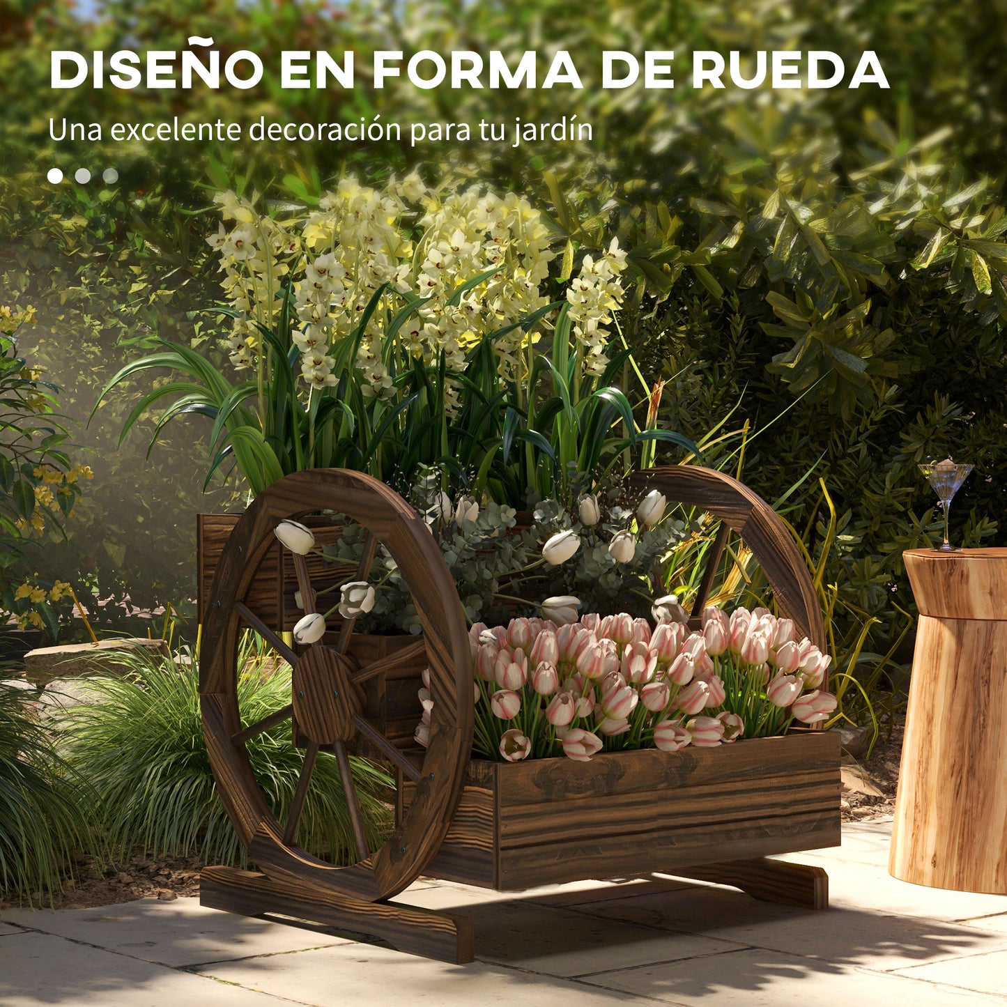 Outsunny Jardinera De Madera Macetero De 3 Niveles 61x62x57 Cm Carbonizado_3