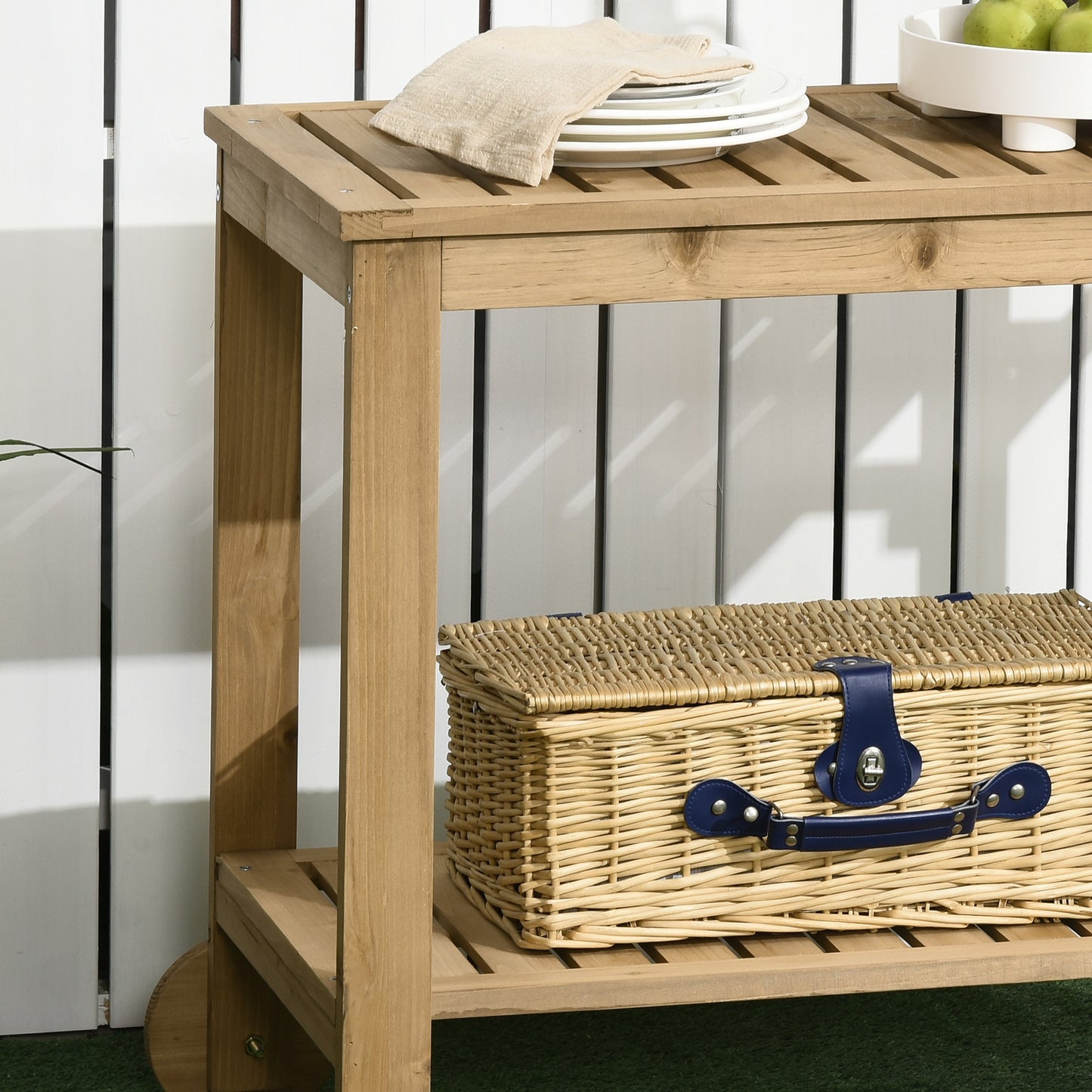 Outsunny Carrito De Madera De Bar Con Asa 3 Portabotellas Y 2 Ruedas 95x47x74 Cm_3