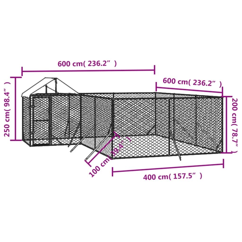 Vidaxl Perrera De Exterior Con Techo Acero Galvanizado Plata 6x6x2,5 M_2