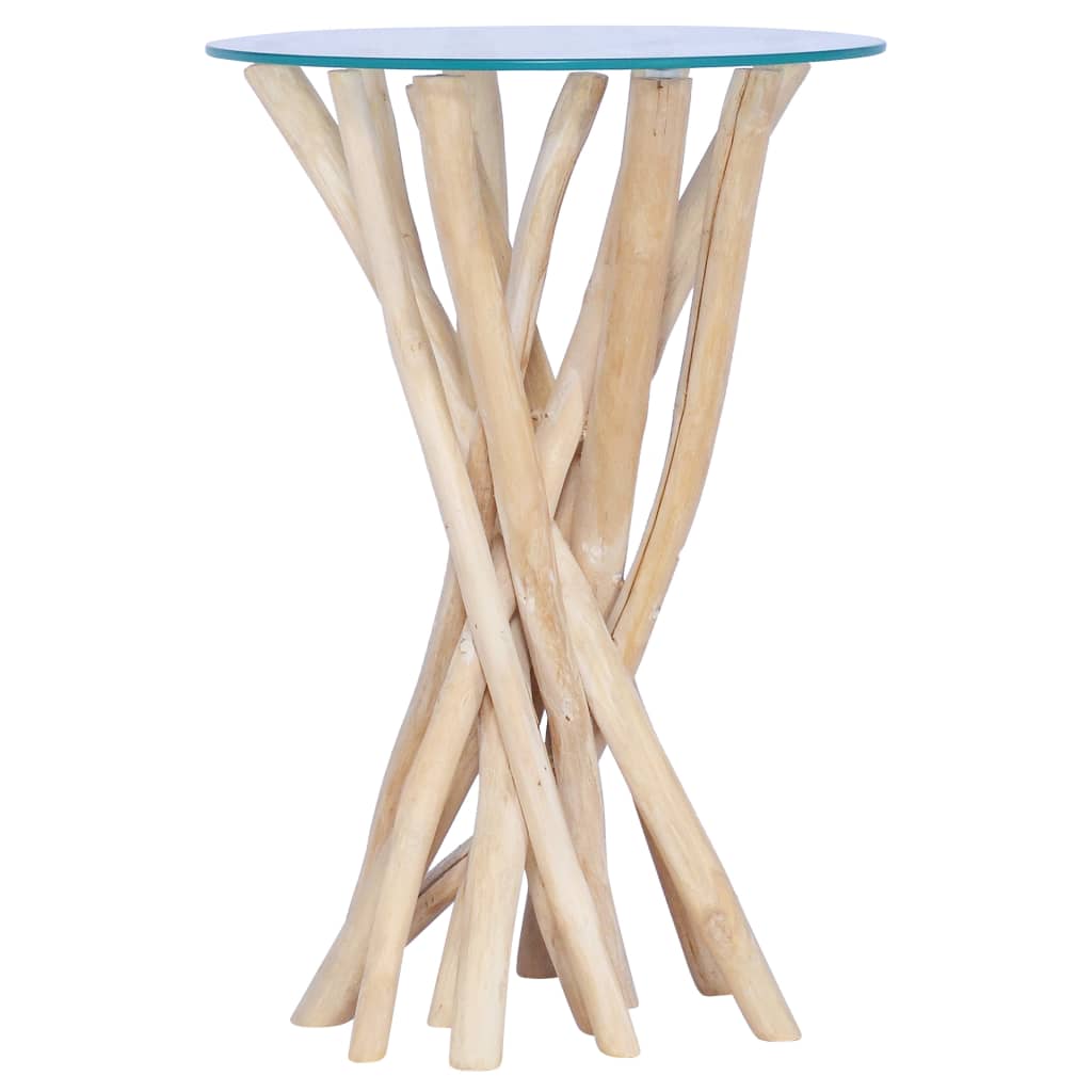 Mesa De Centro Con Superficie De Vidrio Teca Maciza 35x35x50 Cm_2