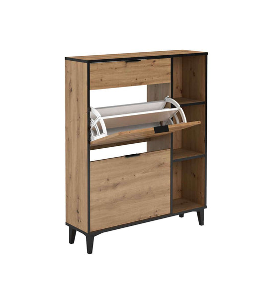 Mueble Zapatero María Con 2 Trampones, 1 Cajón Y Estantes En Roble Albar. 90cm(ancho) 11_0