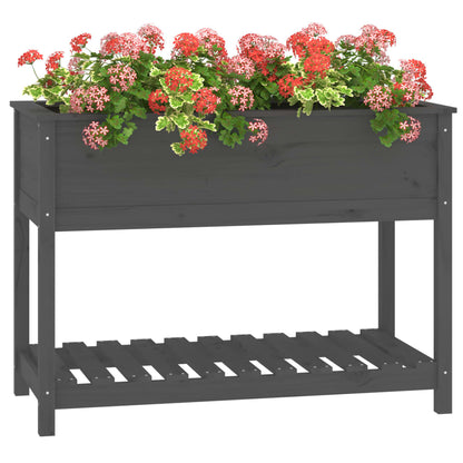 Jardinera Con Estante Madera Maciza De Pino Gris 111,5x54x81 Cm_3