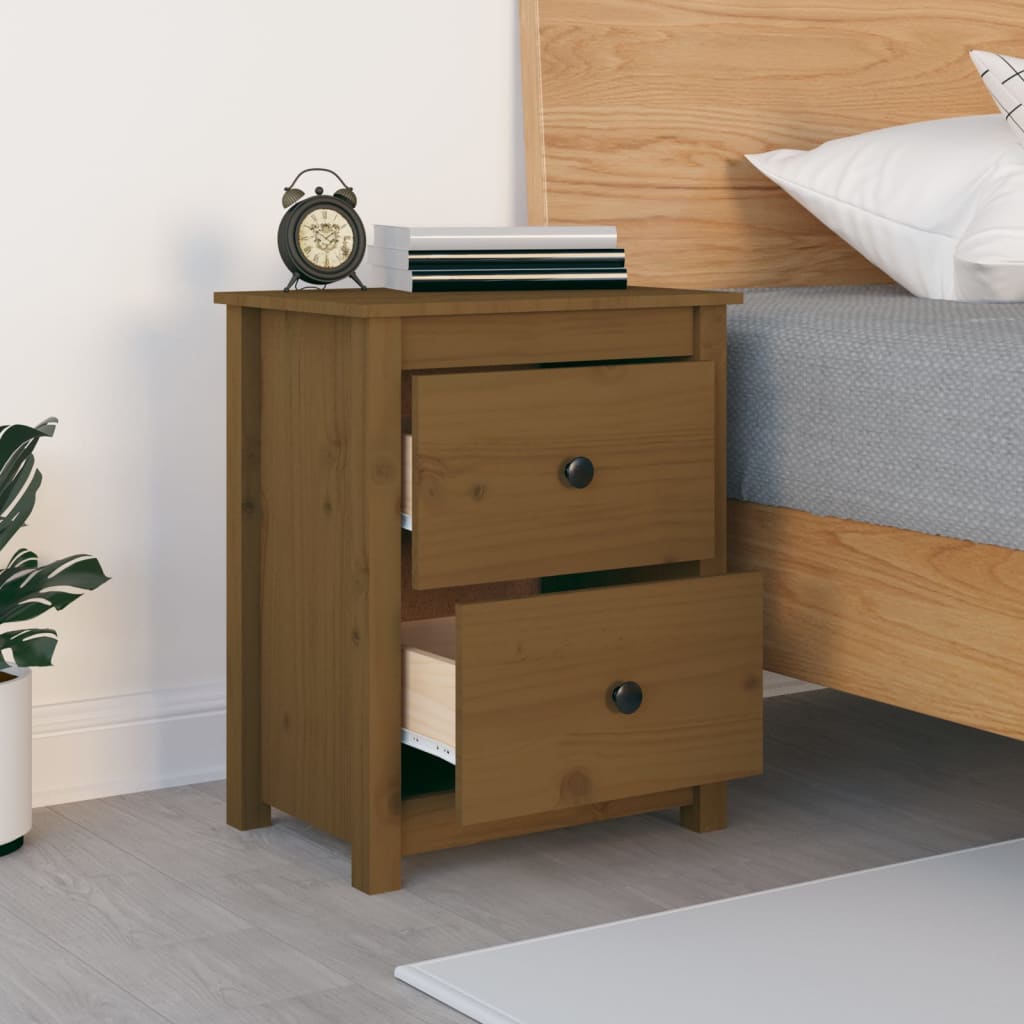 Mesita De Noche Madera Maciza De Pino Marrón Miel 50x35x61,5 Cm_4