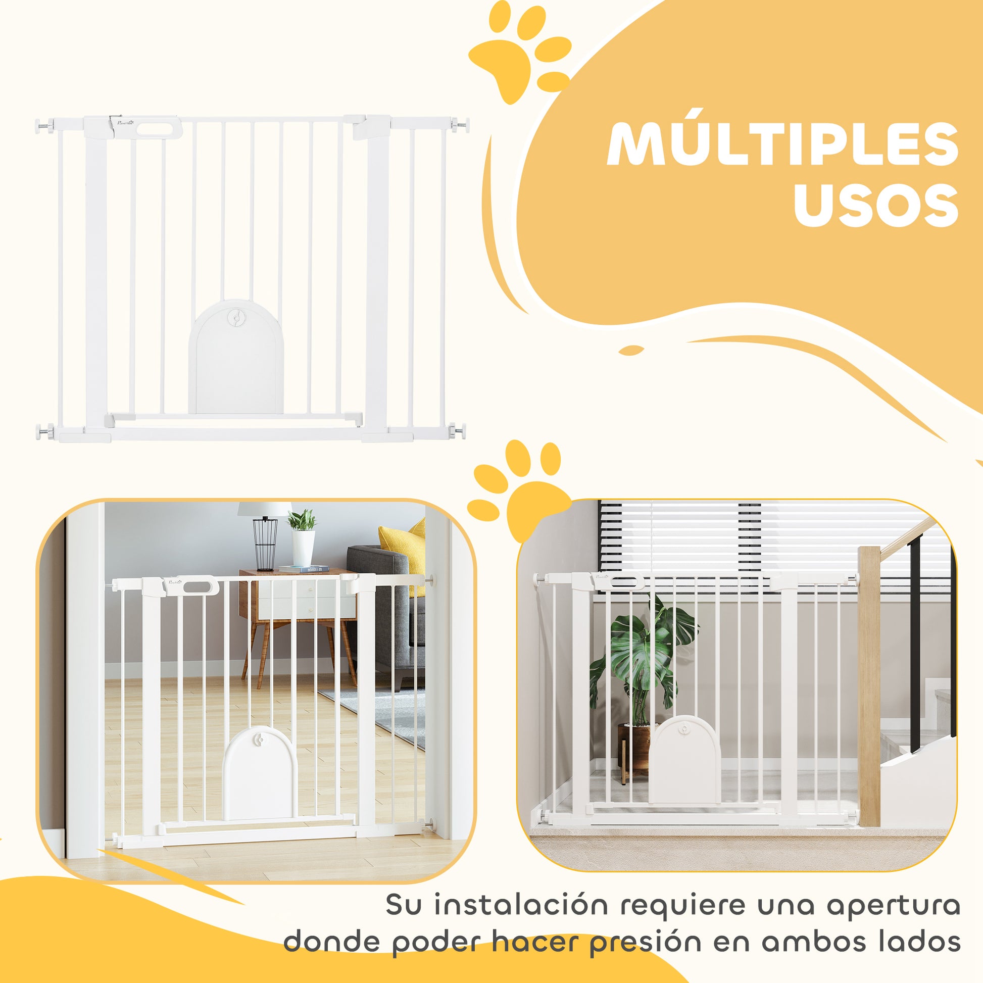 Pawhut Barrera De Seguridad 75-103cm Con 2 Extensiones Cierre Automático Blanco_3