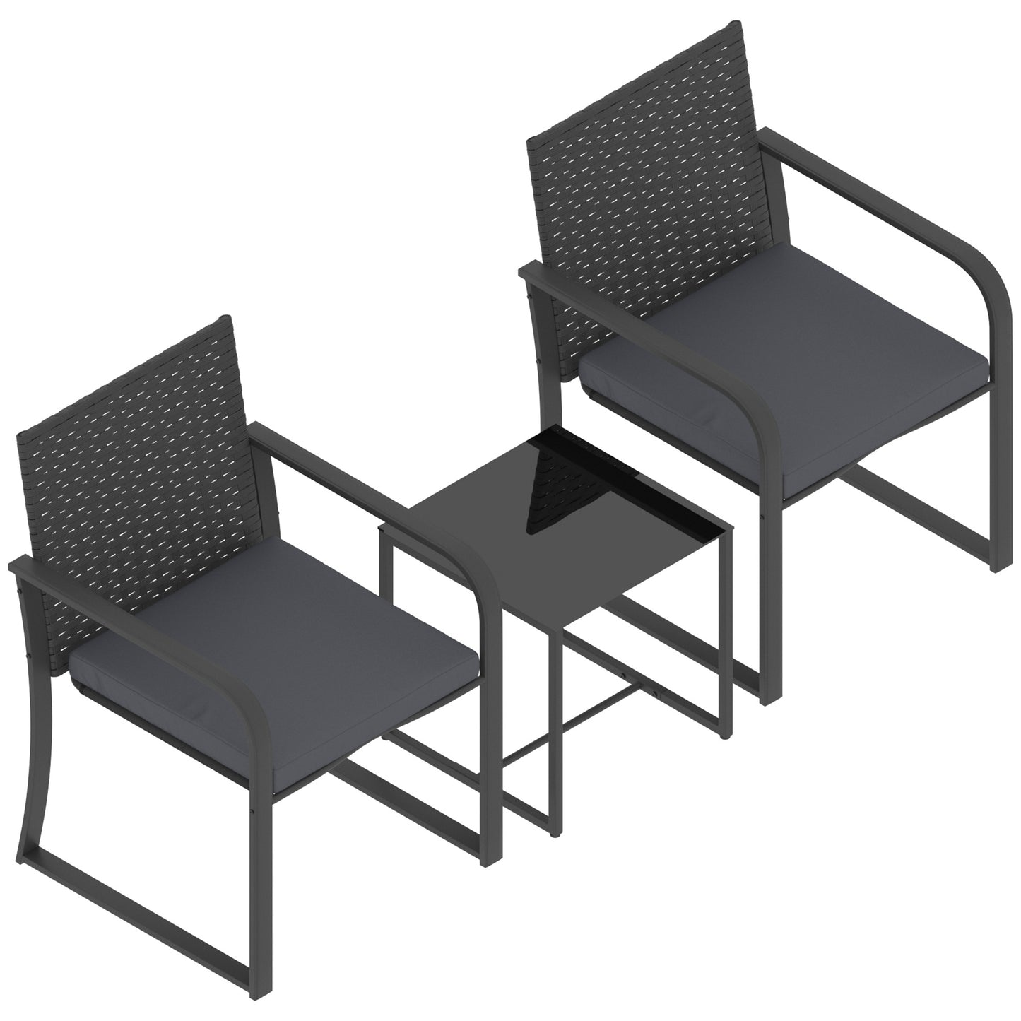 Outsunny Muebles De Jardín De Ratán Con 2 Sillas Con Cojines Y Mesa De Vidrio_3
