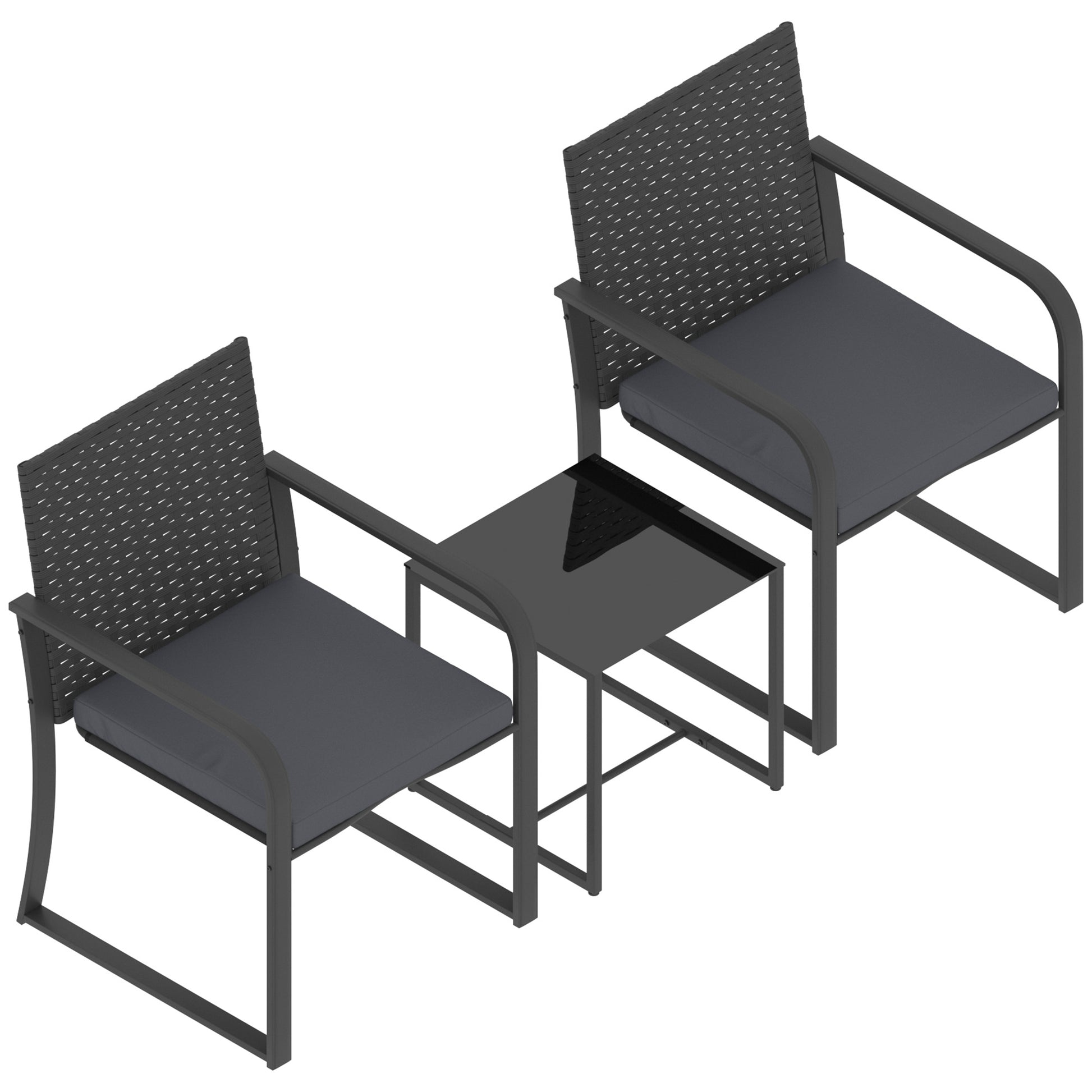 Outsunny Muebles De Jardín De Ratán Con 2 Sillas Con Cojines Y Mesa De Vidrio_3