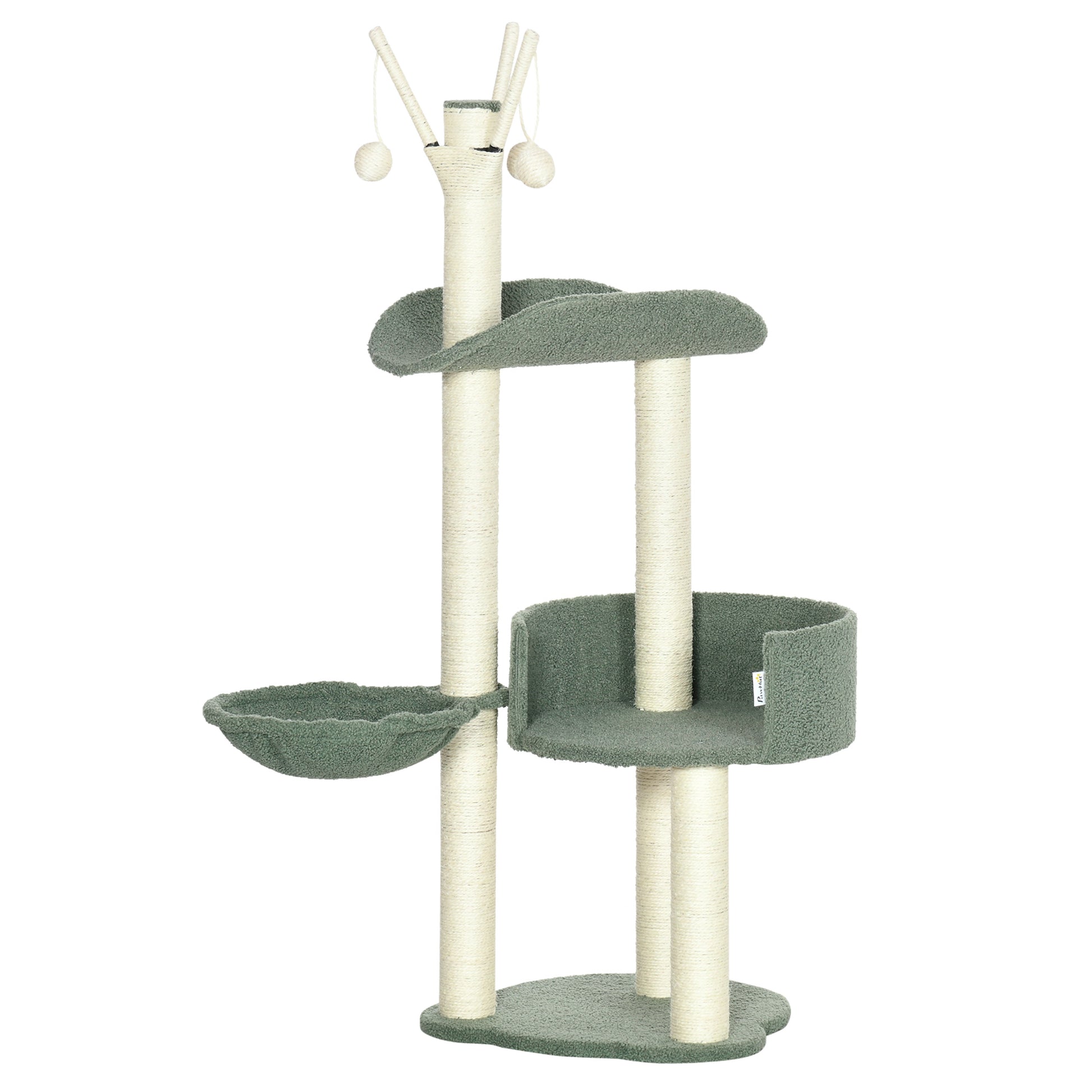 Pawhut Árbol Rascador Para Gatos Con Hamaca Postes De Sisal Bolas 44x43x123 Cm_0