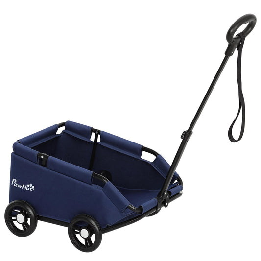Pawhut Carrito Para Perros Plegable Con Mango Ajustable Diseño Abierto Azul_0