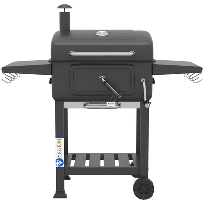Outsunny Barbacoa De Carbón Con Gran Parrilla Bandeja Ajustable Estantes Ruedas_4
