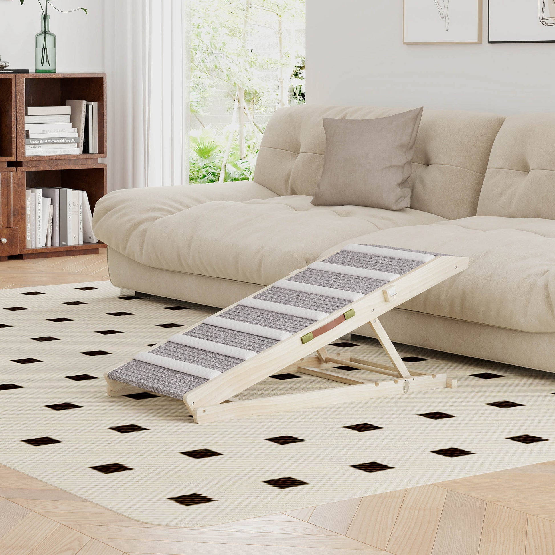 Pawhut Rampa Para Perros De Madera Plegable Altura Ajustable 35-50 Cm 100x50 Cm_3