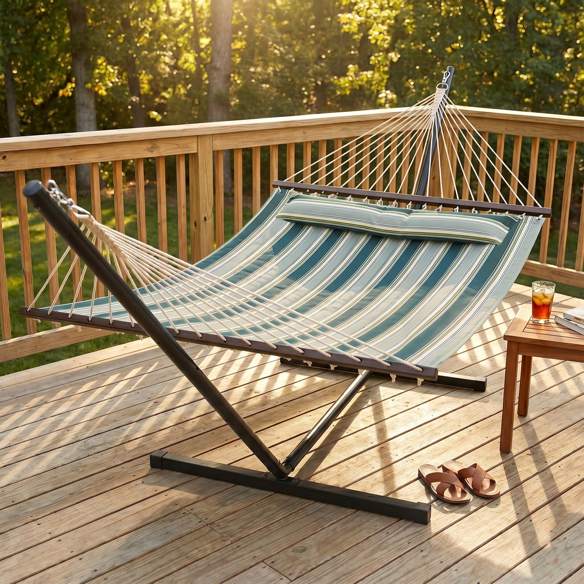 Outsunny Hamaca Con Soporte Almohada Desmontable 353x94x115 Cm Verde_1