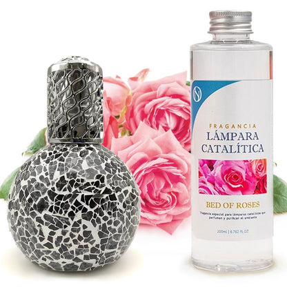 Lámpara Catalítica Mosaico Negro + Fragancia Bed Of Roses 500ml - Elimina Malos Olores, Impurezas Y Perfuma_0