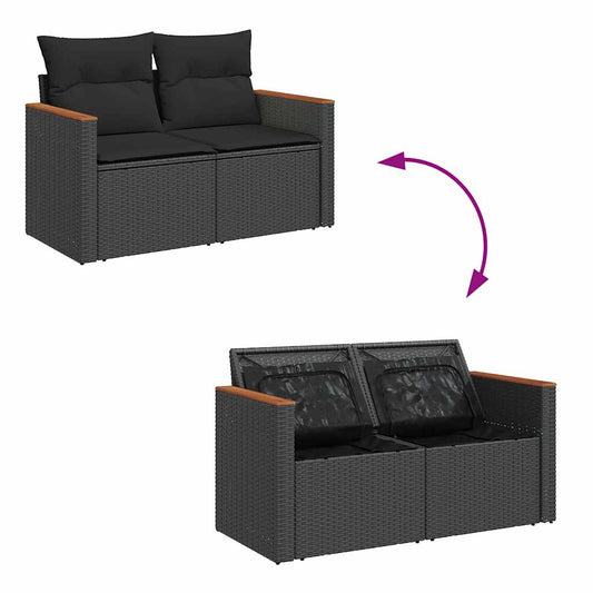 Set Sofás Jardín Y Cojines 10 Pzas Ratán Sintético Acacia Negro / Vetonek_0