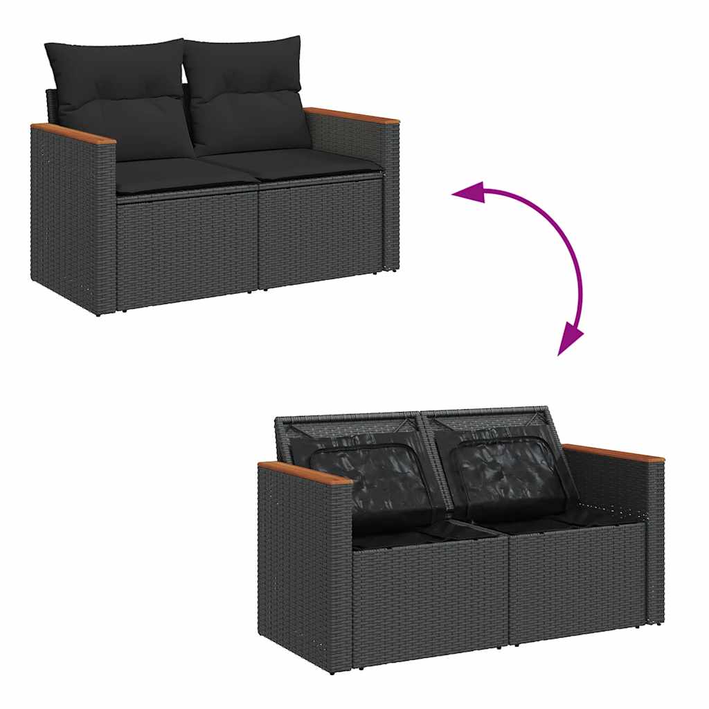 Set Sofás Jardín Y Cojines 7 Pzas Ratán Sintético Acacia Negro / Vetonek_3