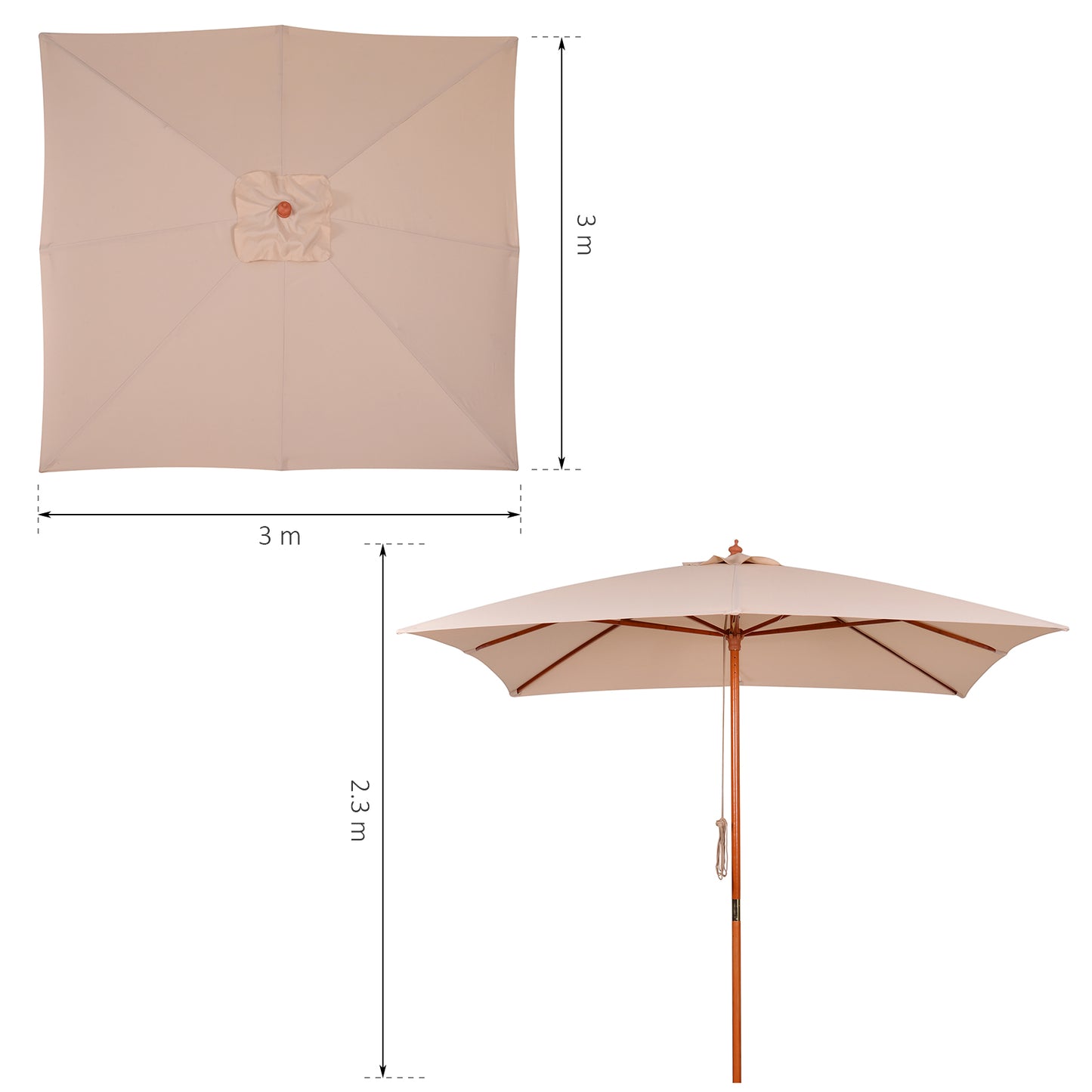 Outsunny Parasol De Jardín Con 8 Varillas De Bambú Y Ángulo Ajustable 3x3m Beige_2