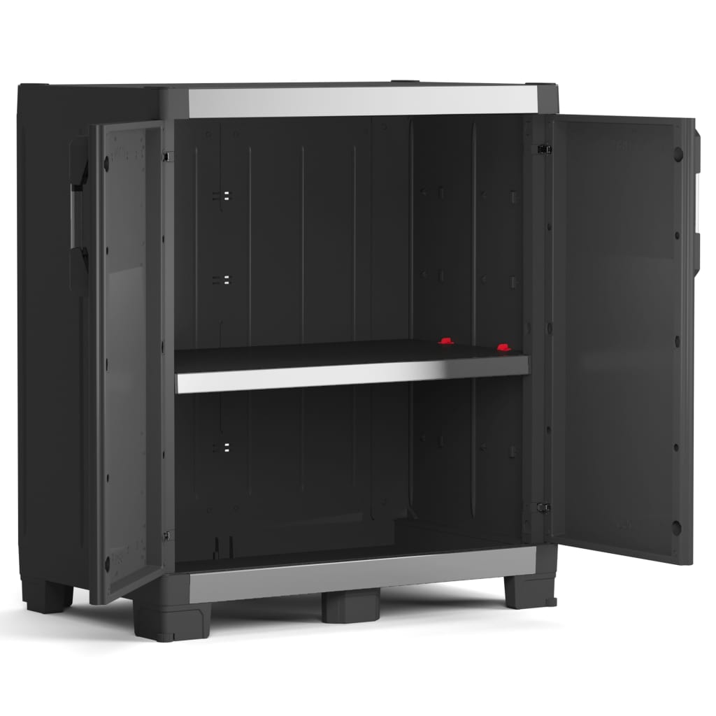 Keter Armario Bajo De Almacenamiento Garage Xl Negro Y Plateado 99 Cm_1