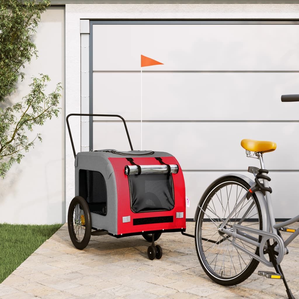 Vidaxl Remolque De Bicicleta Mascotas Hierro Tela Oxford Rojo Gris_1