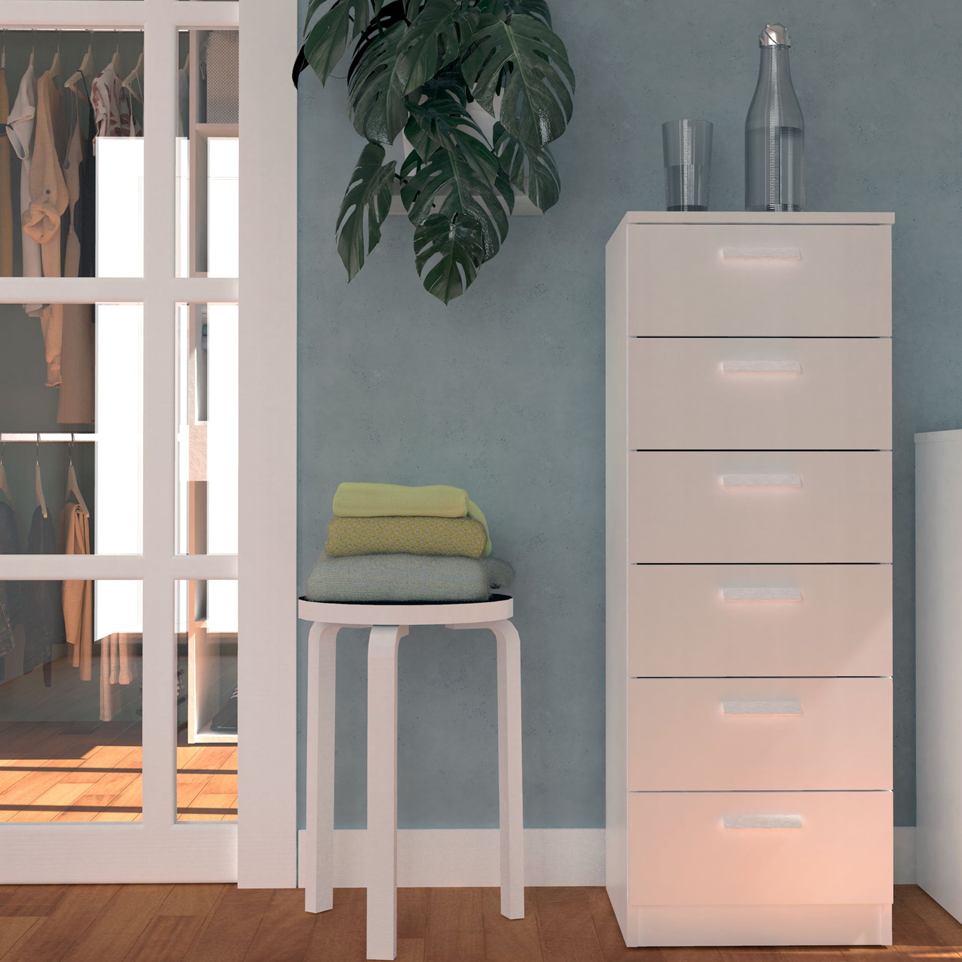 Cajonera Dormitorio Sinfonier Alto, Cómoda 6 Cajones, 110x40x40 Cm (alto X Ancho X Profundo), Briebe, Nova, Blanco_2