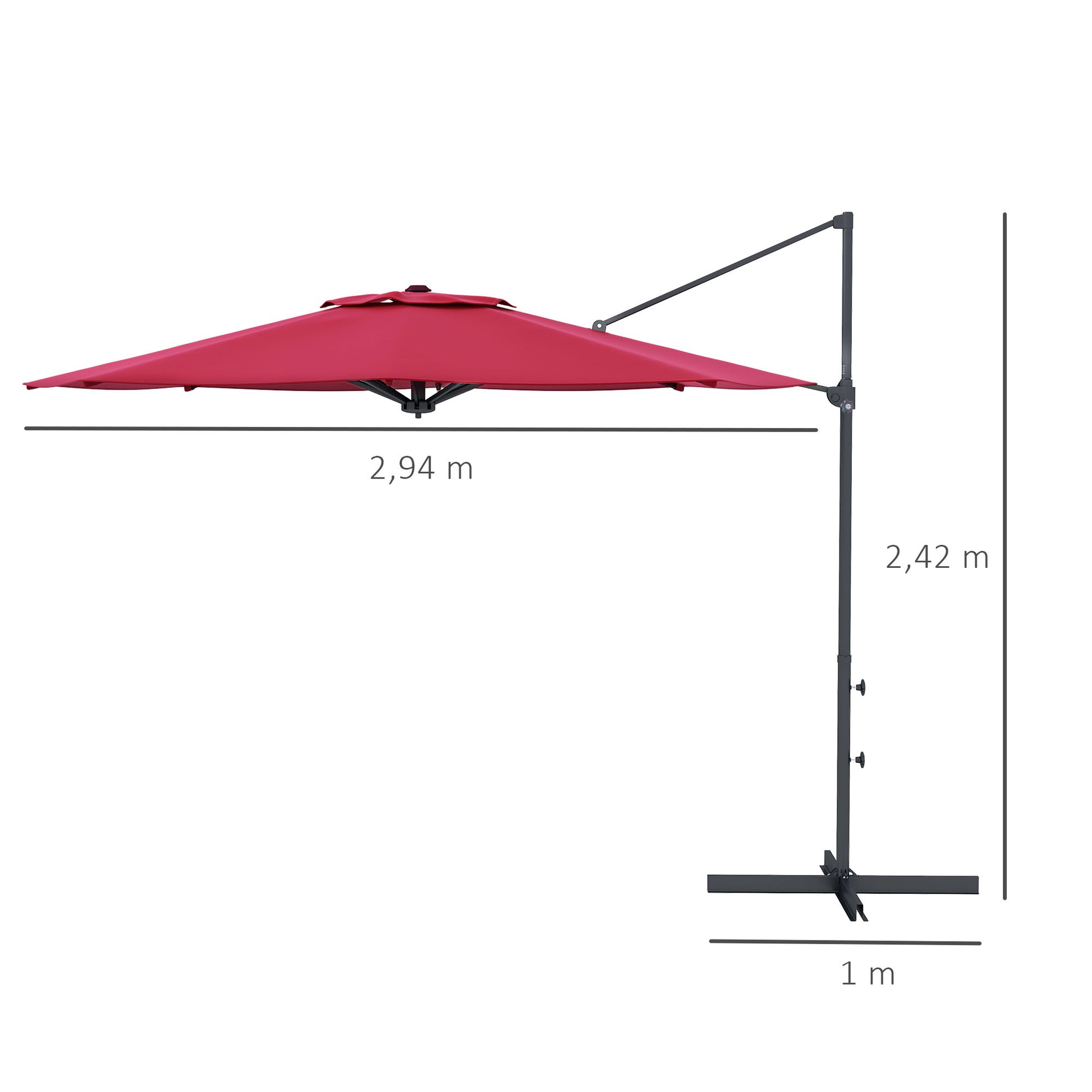 Outsunny Sombrilla De Jardín Ø294x242 Cm Con Altura Ajustable Rojo Vino_2