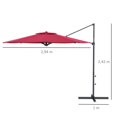 Outsunny Sombrilla De Jardín Ø294x242 Cm Con Altura Ajustable Rojo Vino_2