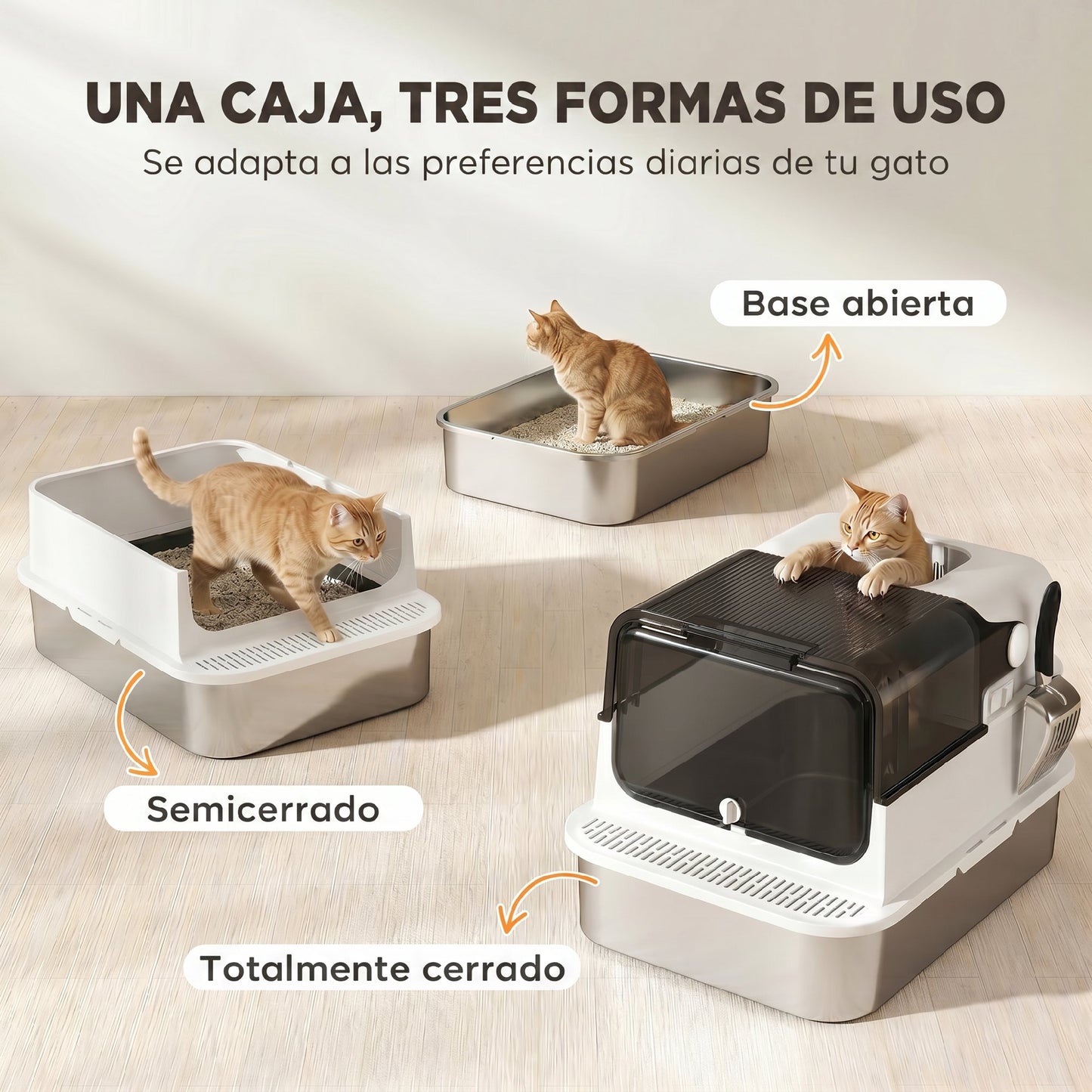 Pawhut Arenero Para Gatos De Acero Inoxidable Xxl Tapa Abatible Blanco_5