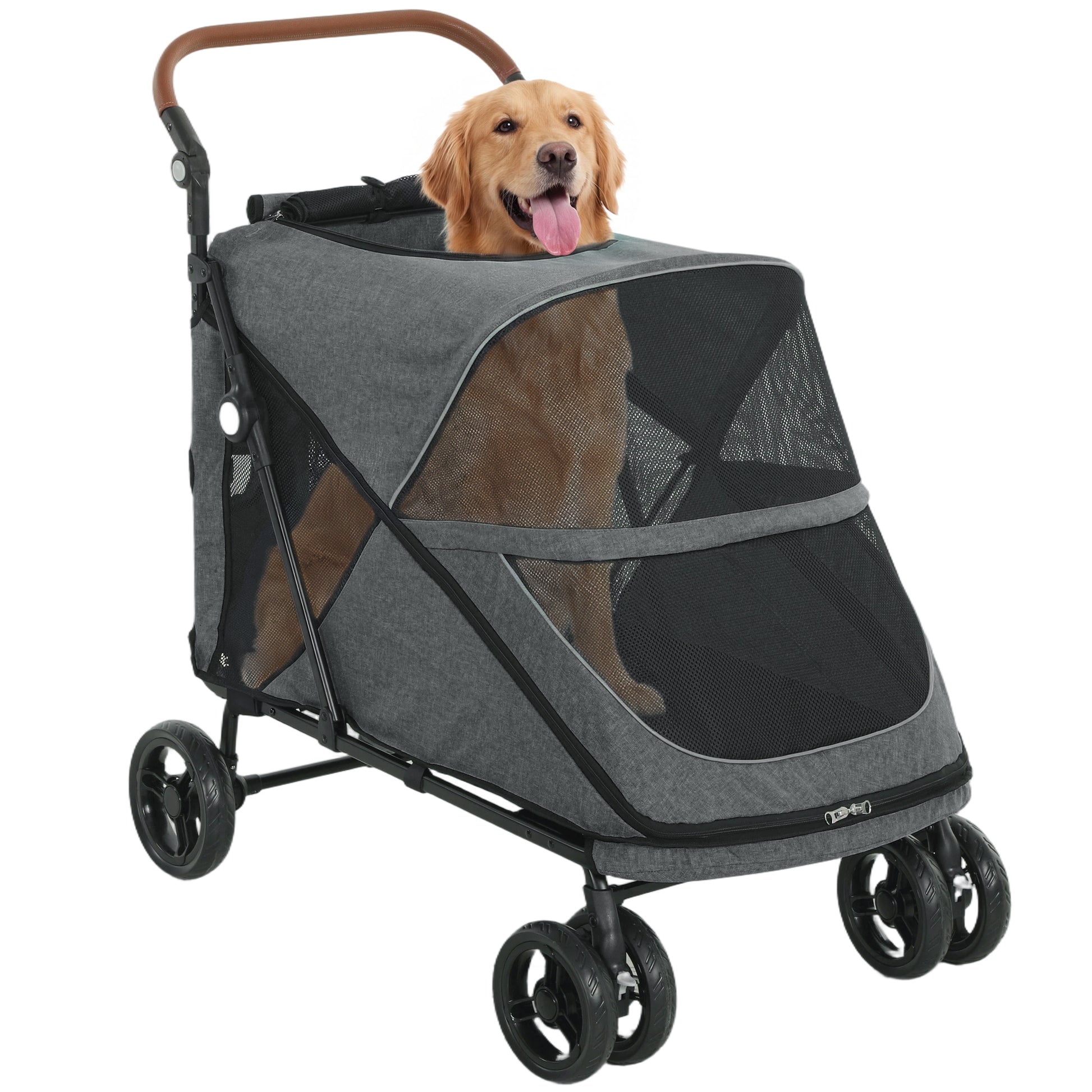 Pawhut Carrito Para Perros Y Gatos Grande Plegable Con Un Botón Hasta 30 Kg_0