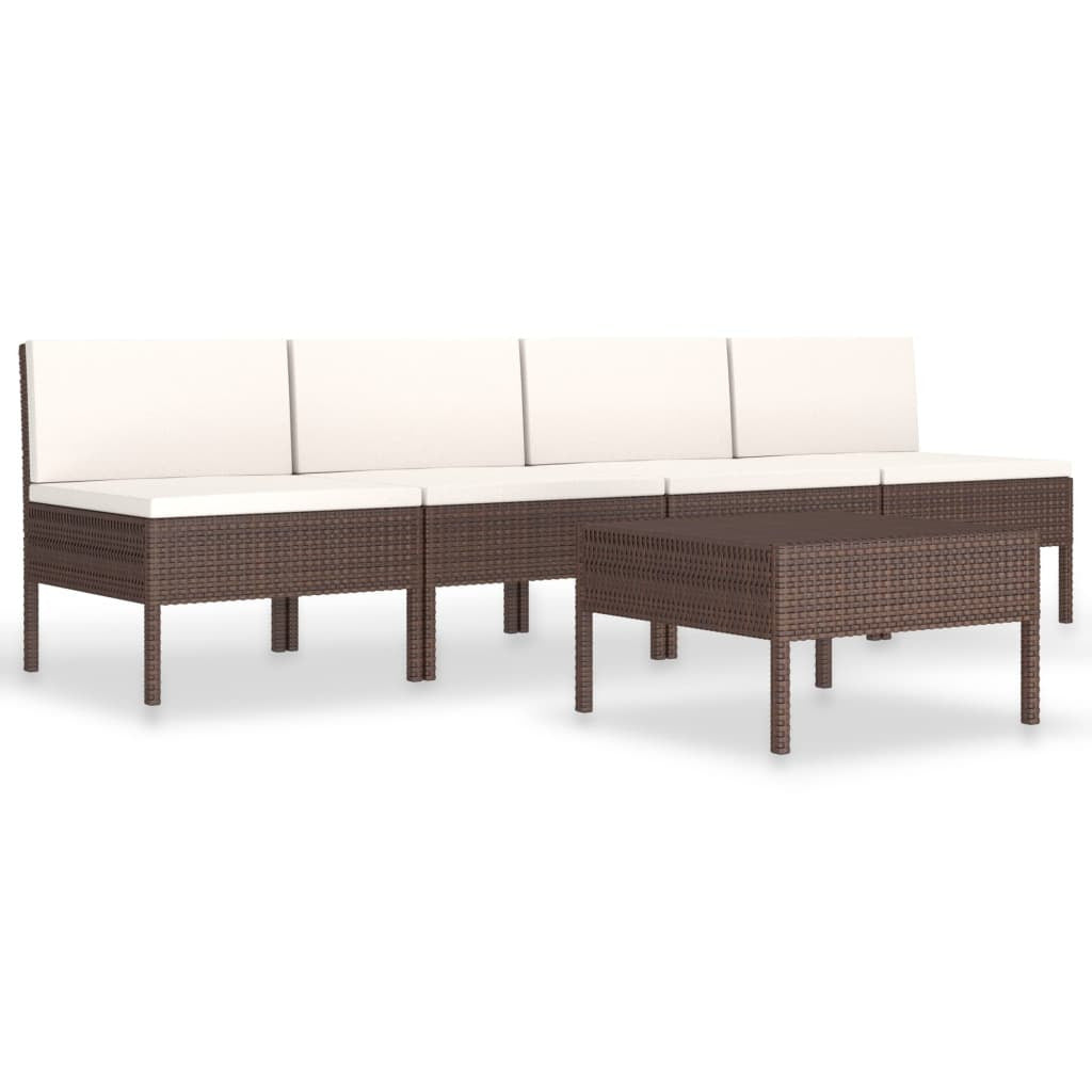 Vidaxl Set Muebles De Jardín 5 Pzas Y Cojines Ratán Sintético Marrón_0
